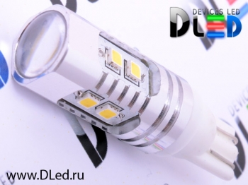   Светодиодная автомобильная лампа T10 - W5W - 10 SMD 2323 + Линза