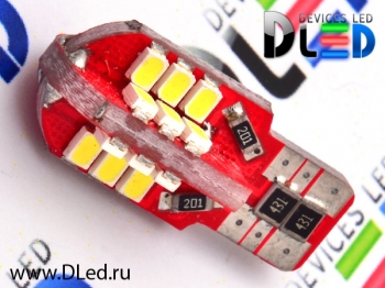   Светодиодная автомобильная лампа T10 - W5W - 24 SMD 1210 Red (с обманкой)