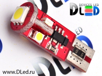   Светодиодная автомобильная лампа T10 - W5W - 4 SMD 3528 1 SMD 5050 Red (обманка+стабилизатор)