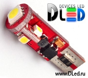   Светодиодная автомобильная лампа T10 - W5W - 4 SMD 3528 1 SMD 5050 Red (обманка+стабилизатор)