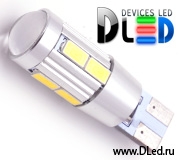   Светодиодная автомобильная лампа 10 - W5W - 10 SMD 5630 + Линза (с обманкой)