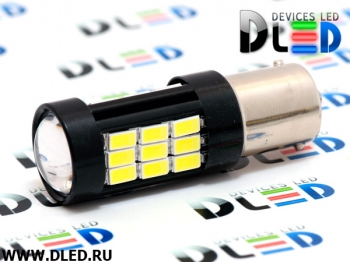   Светодиодная автомобильная лампа 1156 - PY21W - S25 - BA15s - 29 SMD 5730 + Линза